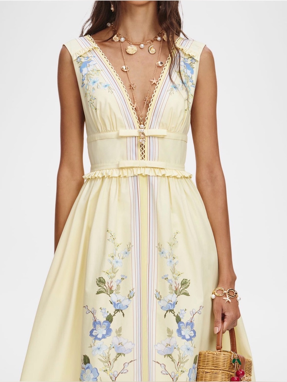 Self-Portrait Bow-detailed floral-print cotton midi dress, New - Picture 5 of 9